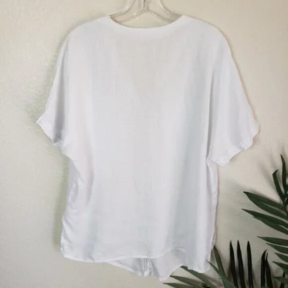 JAEGER Linen Classic Shirt Button Up Blouse Short Sleeves size L Resort Basics - Picture 8 of 16